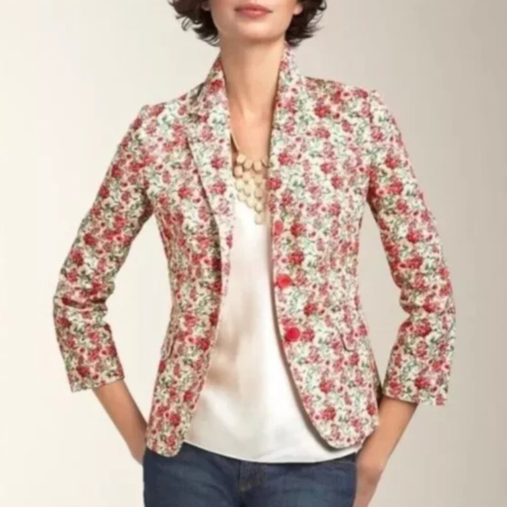 Talbots Floral Blazer in Red, Green & Cream
